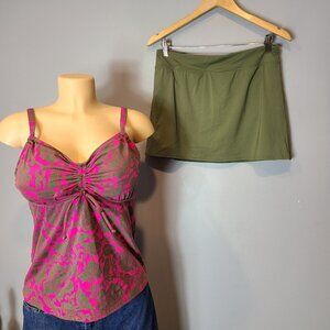 Lands End Two Pcs Tankini Skort Pink Green Swimsuit Tankini set sz 10 Resort